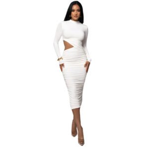 Long Sleeve Sexy Cutout Pleated Tight Dress